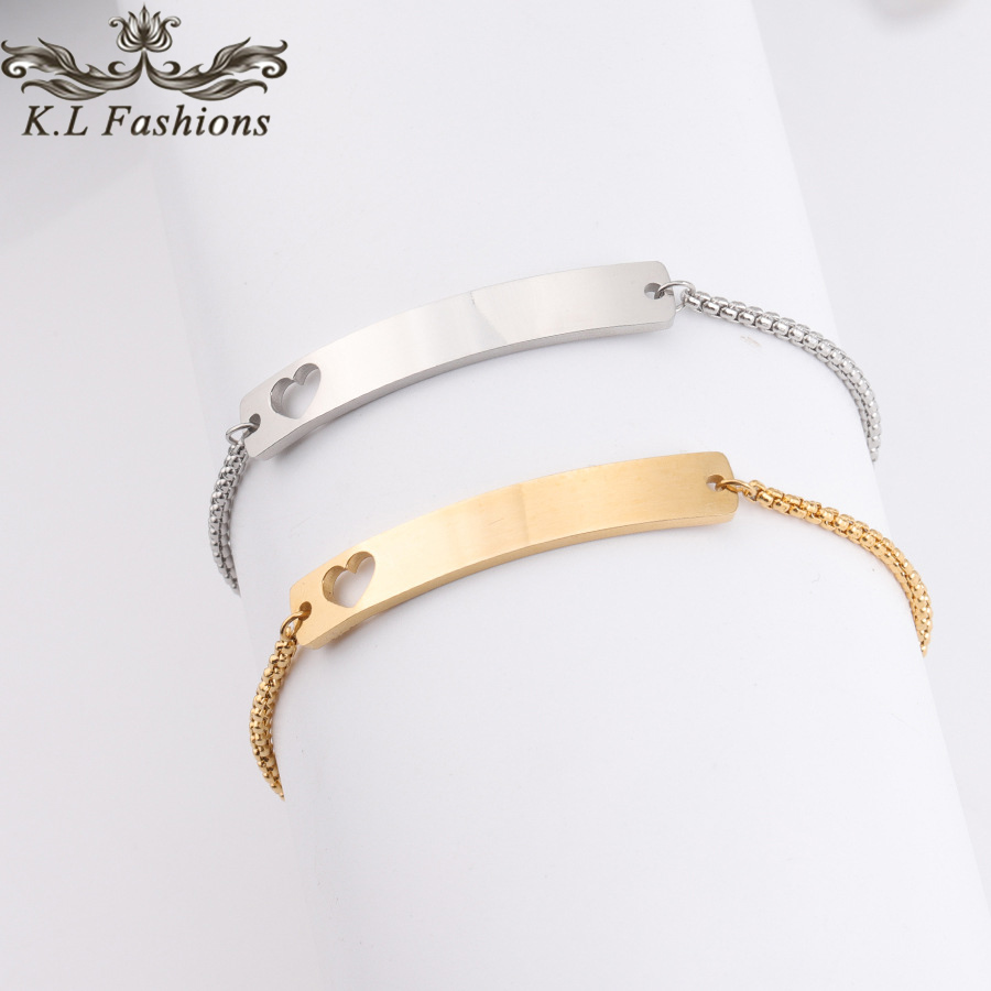 

Trendy Love Heart Stainless Steel Bracelet Can Custom by Yourself Gold Silver Charm Bracelets Blank Bar Bracelet For Women Jewelry Gifts