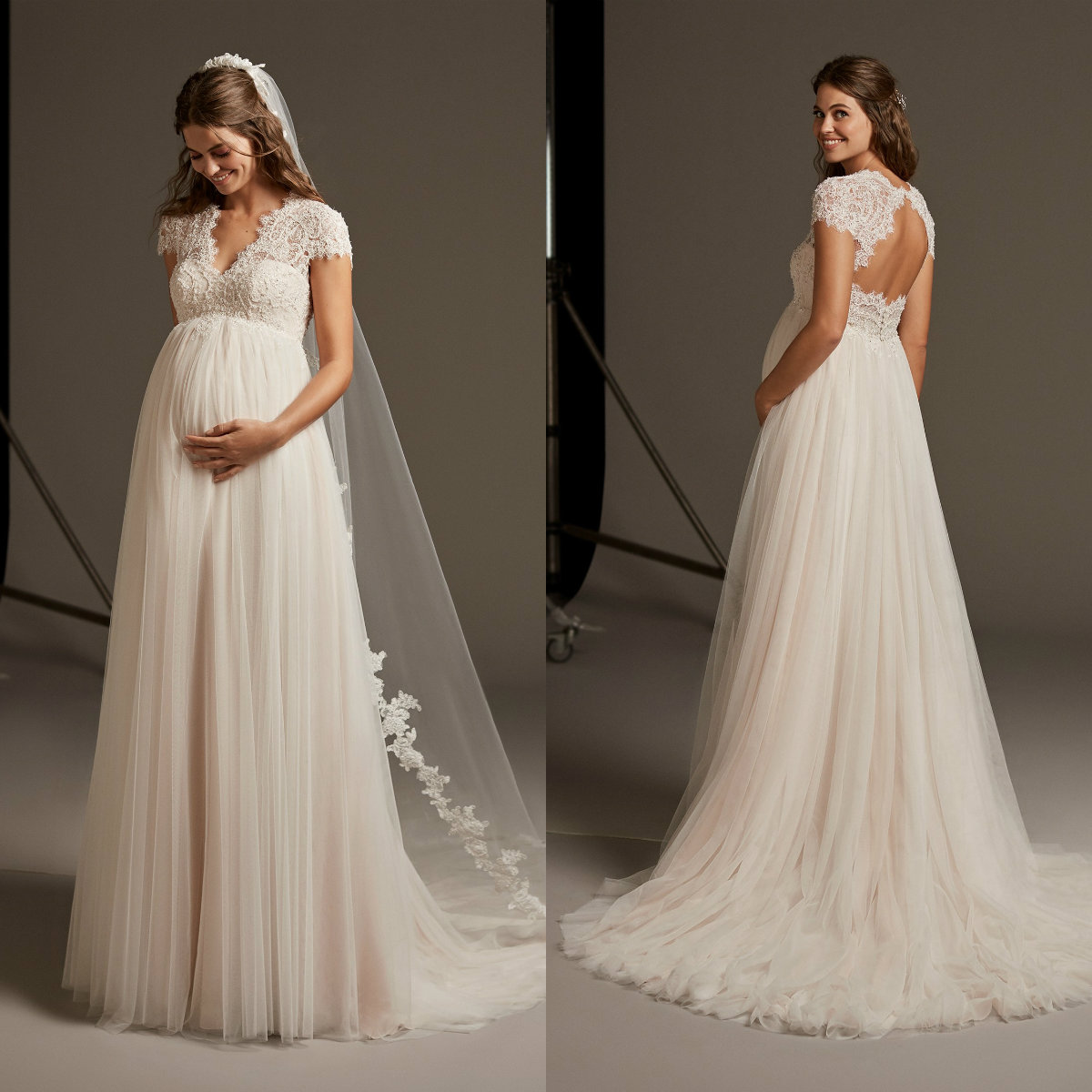 

2020 Bohemian Wedding Dresses For Pregnant Bride Lace Appliqued V Neck Cap Sleeve Beach Bridal Gowns Beaded A Line Boho Wedding Dress, Grape