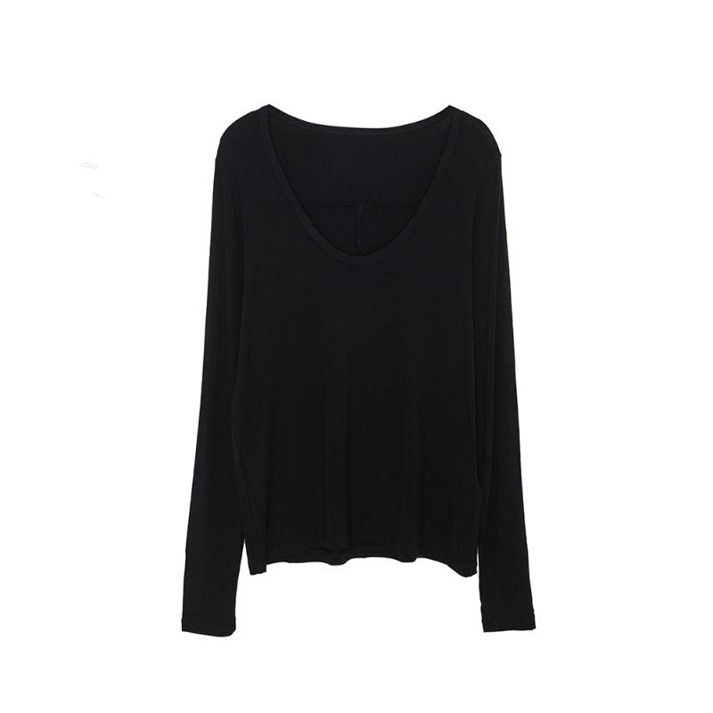 

Women T-shirt New In Early Spring 2020 Simple U-neck Long-sleeved T-shirt Women's Patchwork Loose Top, Gray