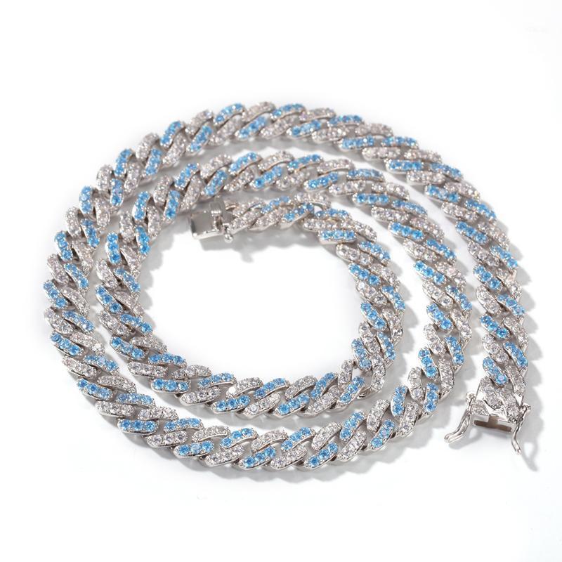 

8mm Micro Inlaid Aquamarine Zircon Cuban Link Chain Necklace Bracelet Hip Hop Fashion Accessories 7inch-20inch Fine Jewelry1