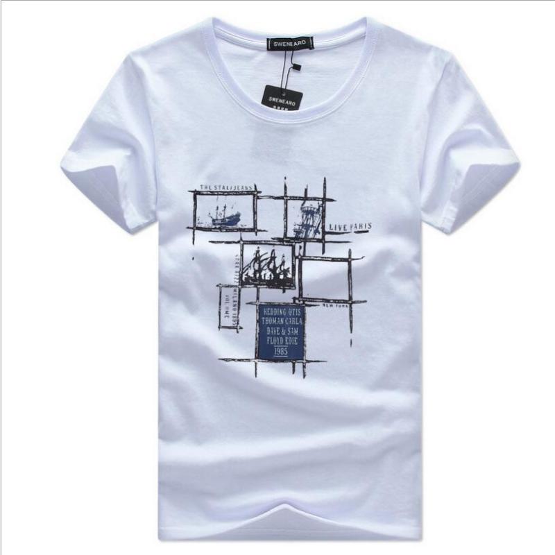 

Men' clothing fashion summer short-sleeved T-shirt men' casual brand hip-hop T-shirt ship print O-neck Tee shirt Hommes, White