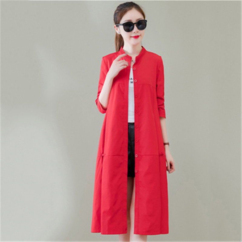 

windbreaker Medium length female 2020 spring new popular thin section Nine points sleeve single-breasted windbreaker coat women, Black