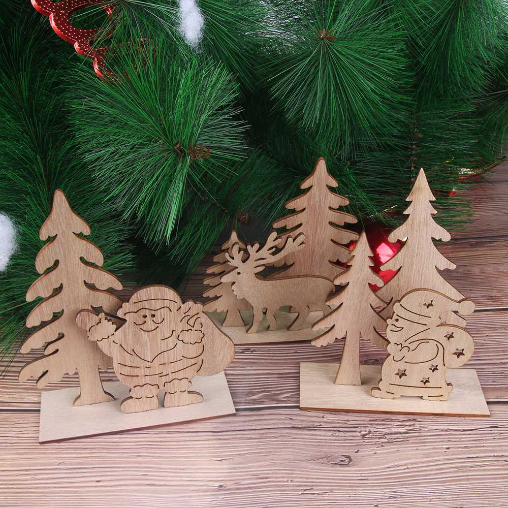 8x Christmas Wooden Heart Stickers Embellishments Craft