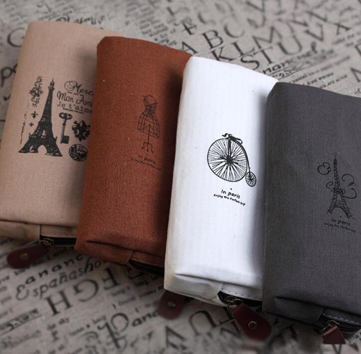 

200pcs Cosmetic bags vintage canvas Pencil pen Case Pocket organizer storage Makeup stationery bag with zipper, White