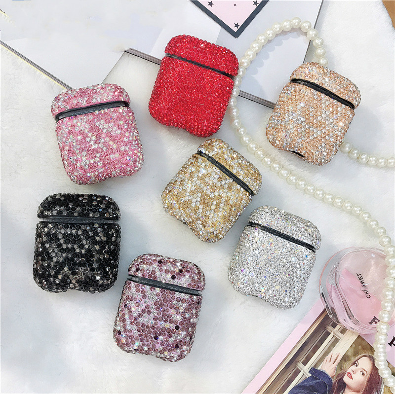 

Shining AirPods Protective Case Flash Diamond Bluetooth Headset Cover for Airpods 1/2 Generation Fashion Storage Box 7Colors Wholesale, Black
