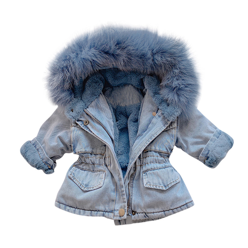 

Denim Jacket Thick Winter Baby Girl Plus Velvet Faux Fur Fleece Coat Toddler Girl Outerwear Kids Infant Warm Parka