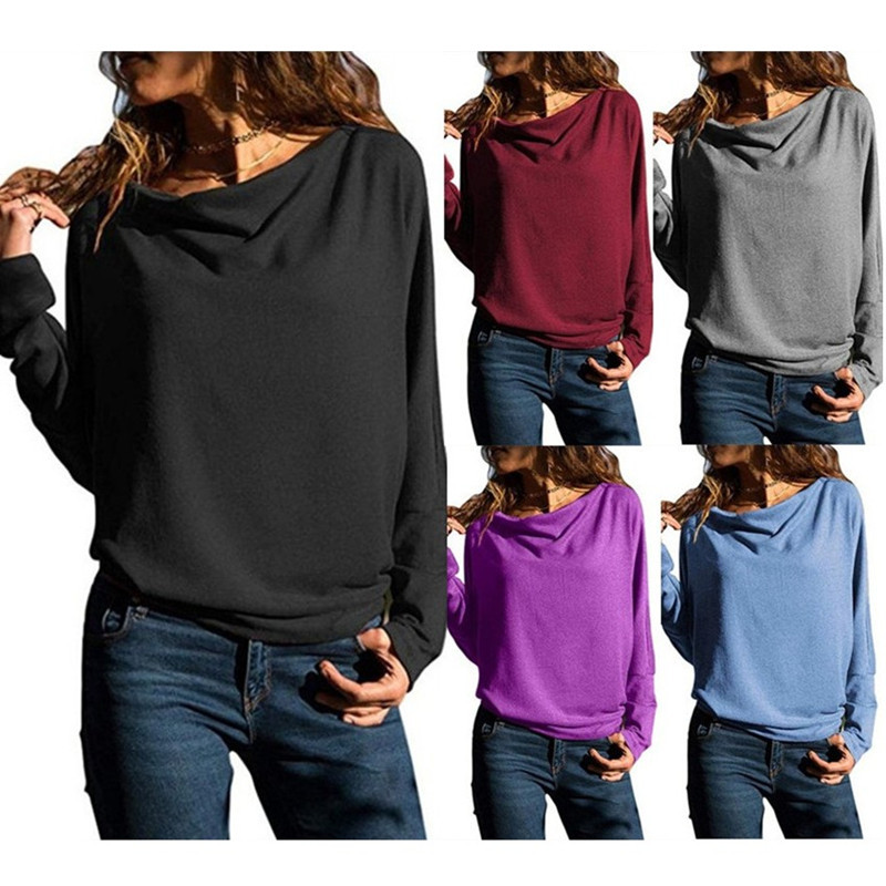Vente chaude S-2XL 2018 Automne Nouvelle Couleur Unie Chauve-Souris À Manches Longues Bottoming Shirt Femmes Pull Sexy Slash Neck Tops T Shirt Da