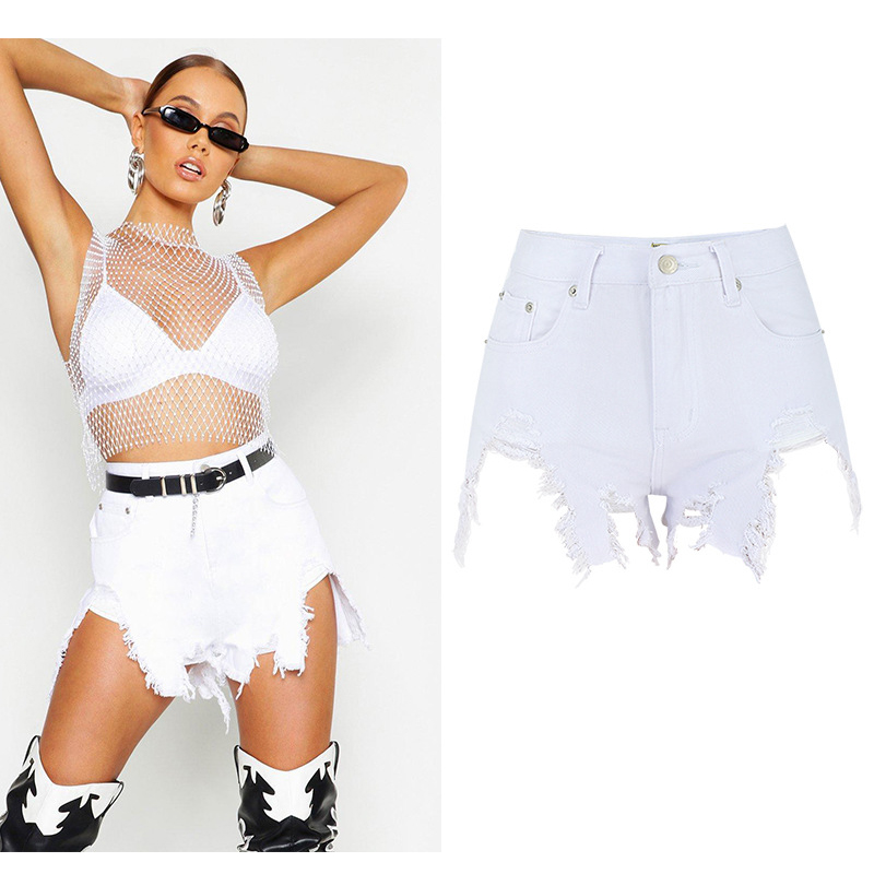 

2020 New Arrivals Women Jeans Shorts White Irregularly Sexy Denim Shorts For Woman High Waist Club Short Summer Hot B787