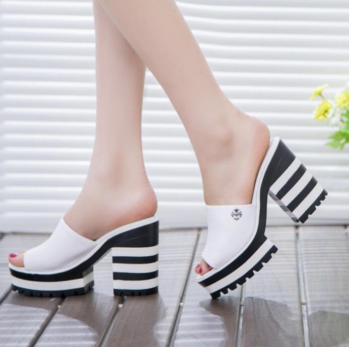 

Hot Sale-2018 new sandals women genuine leather platform wedges summer shoes pumps woman flip flops, Black