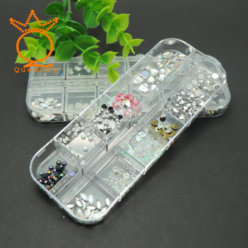 

Mutil-Color 12 Grid Mixed Size Non Hotfix Nail Art Rhinestone Stickers Different Shape Powder Dust Crystal Glitter Rhinestones