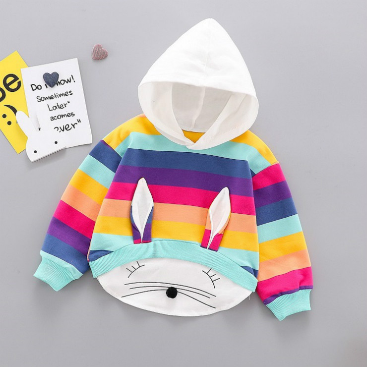 

Girls Designer Fashion Hoodies Explosion Brand Children Rabbit Ears Sweatshirts Kids Luxury Stripe Splicing Hoodies Hot Sell 2020, Yellow