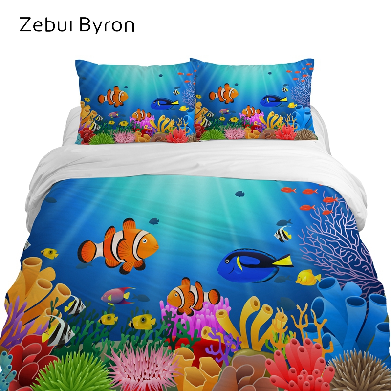 

3D children's bedding sets ,bed set Queen /King/Twin/ size,Cartoon duvet cover set for baby/kids,Underwater world fish, Black