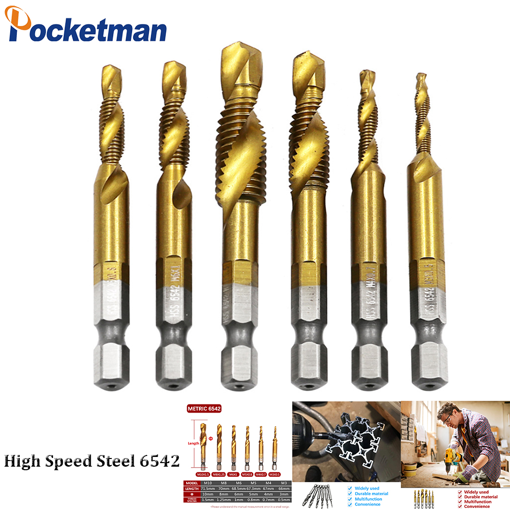 

6542 Imperial 2-in-1 Combination Drill Tap Bit Set Fractional Inch Hex Shank Spiral Flute Tapping Tool Set Kit Hand Tool of 6pcs