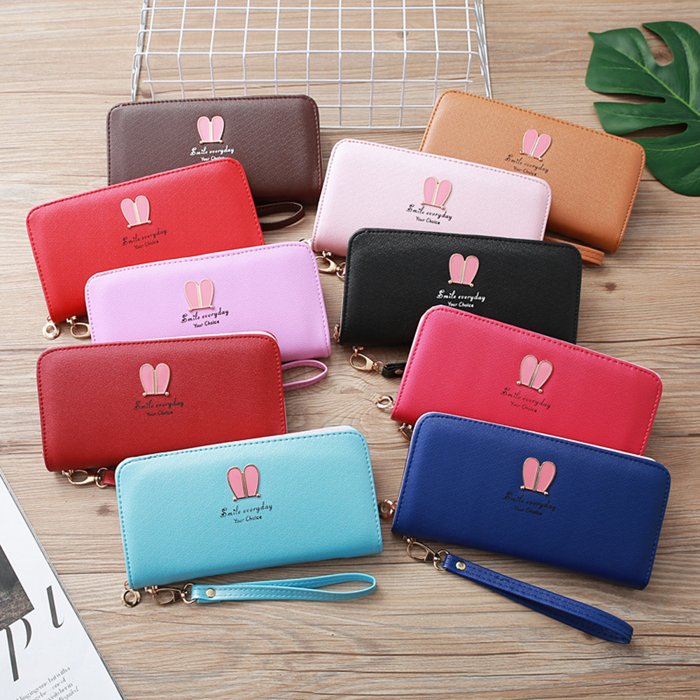 

New Women Rabbit-Ears Wristlets PU Leather Long Clutch Wallet Purses Card Holder Coin Pouches Ladies Handbag Organizer Wallets, 10 colors for choice