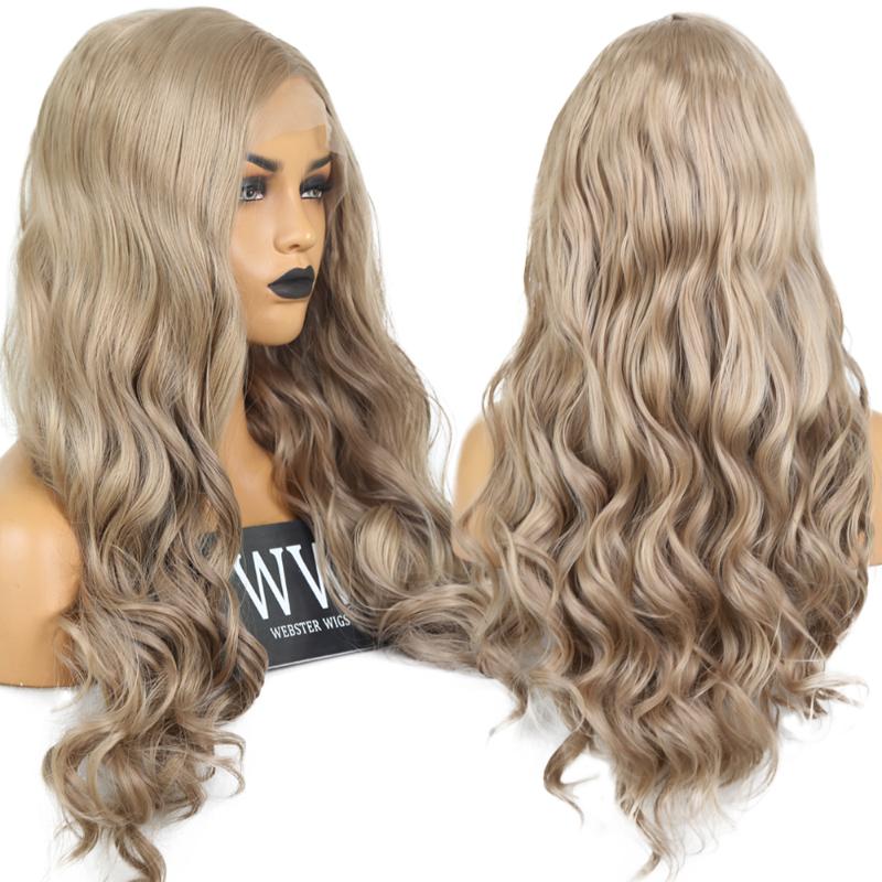 

FANXITON Body Wave Synthetic Lace Front Wig Ash Blonde Side Part Glueless Front Lace Wigs for Women High Temperature Fiber Hair