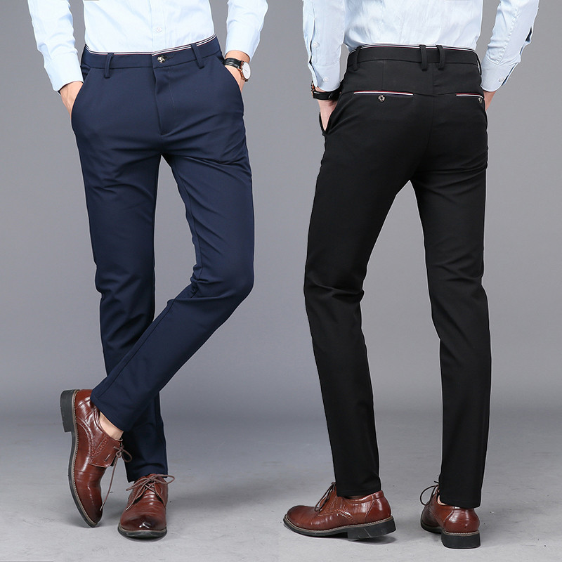 

Size -38 2020 New Men Fashion Casual Pants Slim Stretch Cotton Long Straight Pants Men Formal Business Trousers High Quality, Black