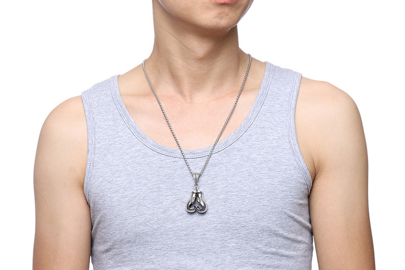 

Men's Necklace Black Silver Color Stainless Steel Chain Boxing Glove Pendant Necklace Charm Rock Punk Fitness Male Jewelry