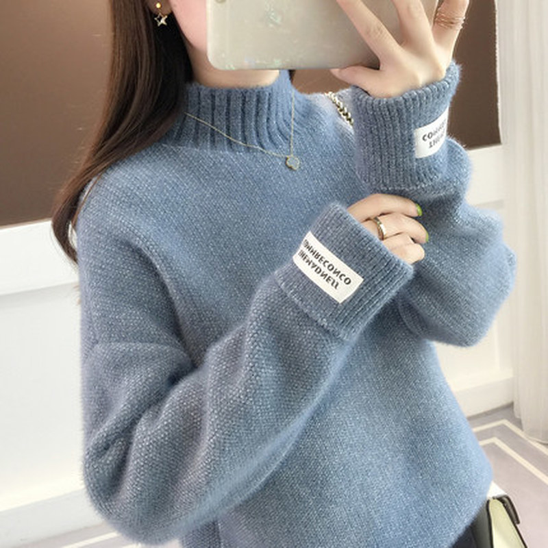 

Knitted Warm Sweater Female For Autumn winter 2020 Ladies Long Sleeve Women Turtleneck Casual Pullover Blue Jumper Top, Beige