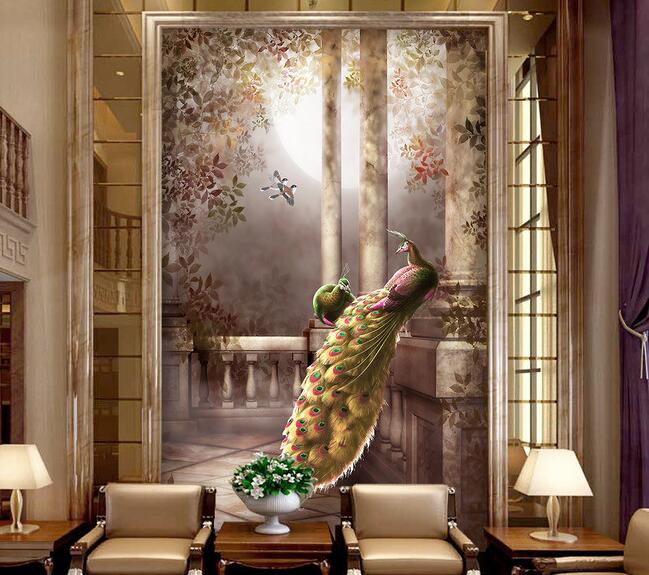 

WDBH 3d wallpaper custom photo Noble and respectful peacock luxury porch home decor living room 3d wall muals wall paper for walls 3 d, Non-woven