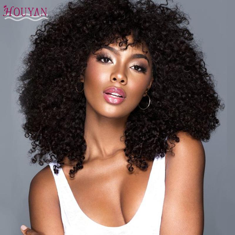 

HOUYAN Black wig dark wavy synthetic front hair wig color curly long small curly, Natural color