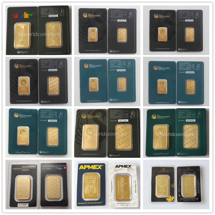 

1 troy OZ gold plated bar Perth mint Apmex Argor Heraeus high quality gold-plated bars business gifts