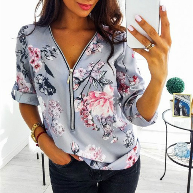 

New Fashion Fit Zipper V-Neck Shirt -5XL Plus Size Tops Work Women Blouses Cotton Vintage Floral Print Shirts Dot Mujer Blusas, Butterfly in black