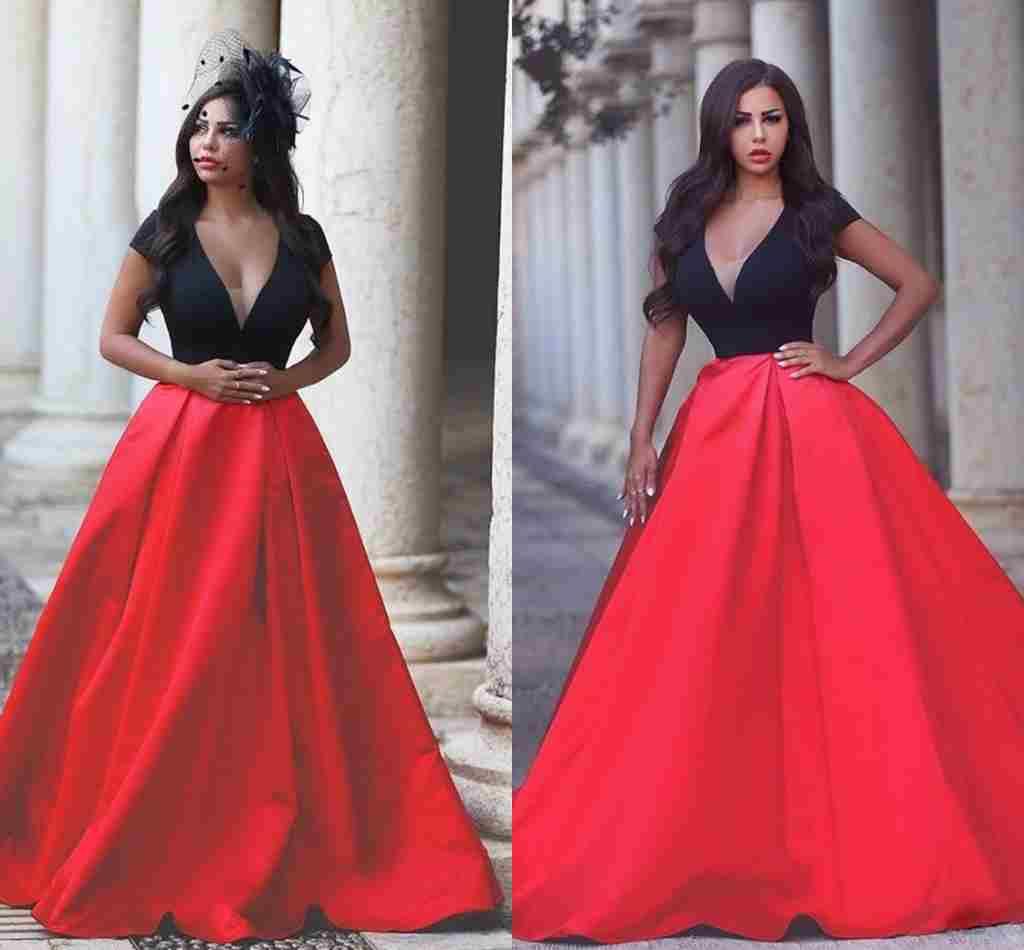 

Sexy V-neck Black And Red Long Evening Dresses 2019 Luxury Satin Arabic Prom Dresses Backless Party Dresses Plus Size Red Carpet Gowns 02, Pink