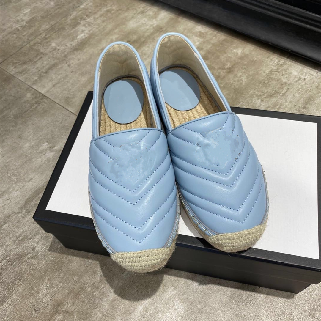

Branded cowskin leather espadrilles slides flat heel designer sandals pink blue black luxury fashion women shoes size 35 to 41 tradingbear