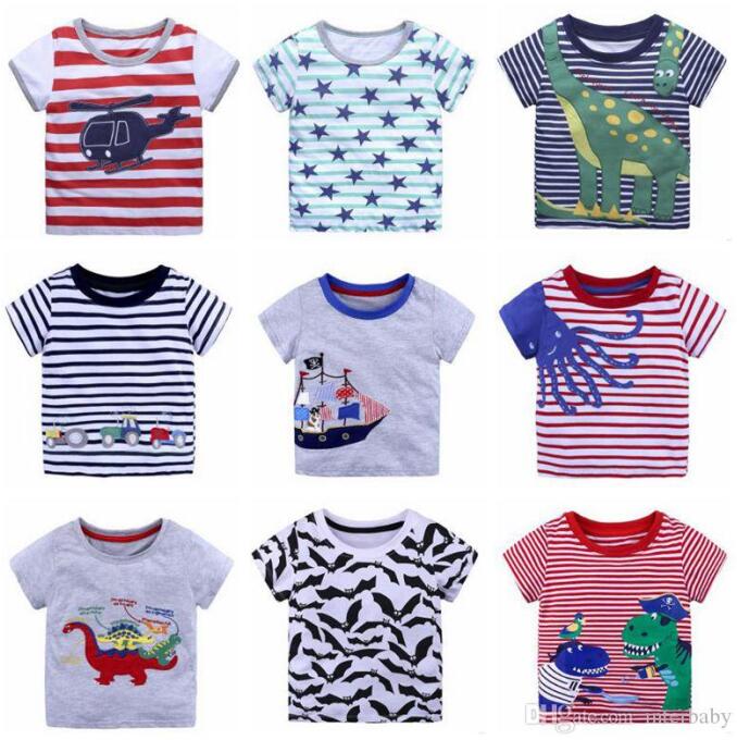 

Kids Clothes Boys Summer Cotton T-shirts Toddler Short Sleeve Print Tops Baby Dinosaur Stripe Tees Animal Fashion Shirt Clothing BYP4129, As pictures