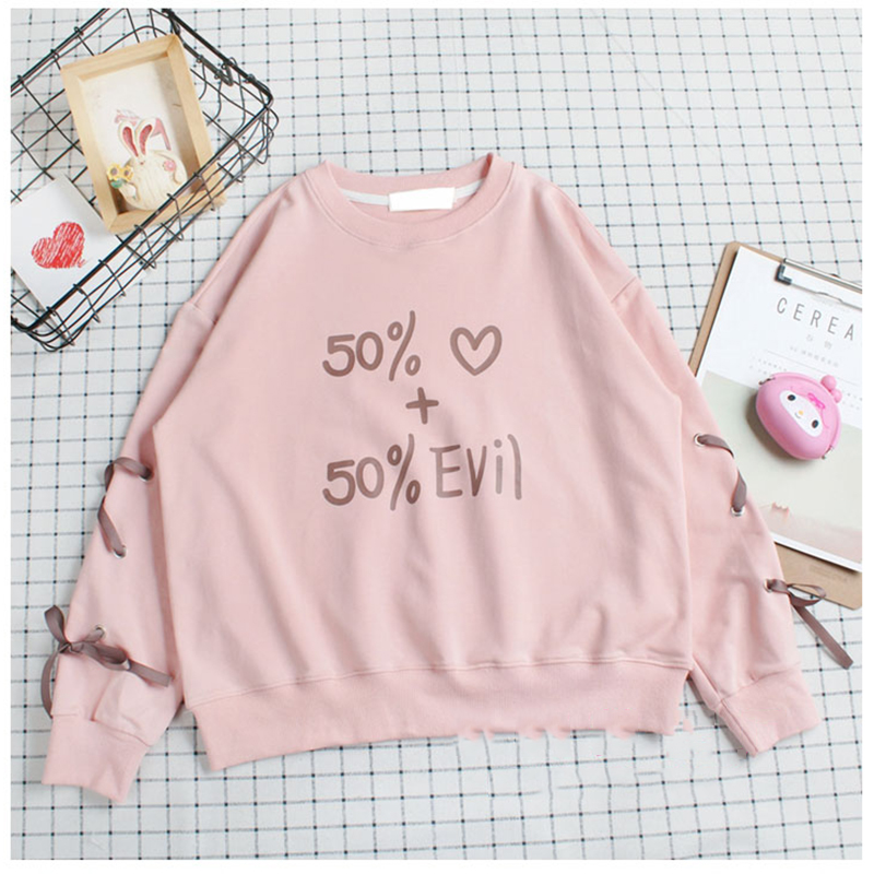 

Kawaii Women' Cartoon Sweatshirt Harajuku Pullover Clothes For Women Lace Up Tops Letters Print Women Sweatshirt, Pink