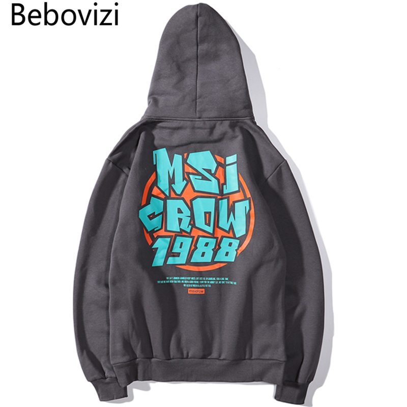

Bebovizi Men Hip Hop Hoodie Sweatshirt Graffiti Print 2019 Streetwear Hoodie Harajuku Pullover Sweat Shirt Black Gray Autumn