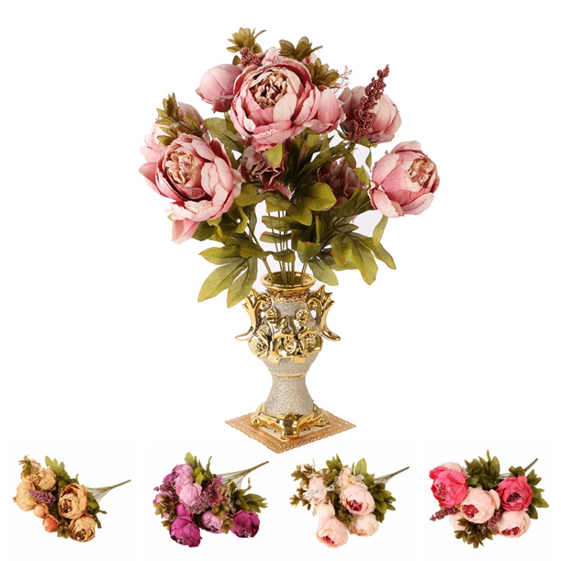 

Silk Artificial Flowers Fake European Peony Bouquet for Home Wedding Party Decor Flower Arrangements