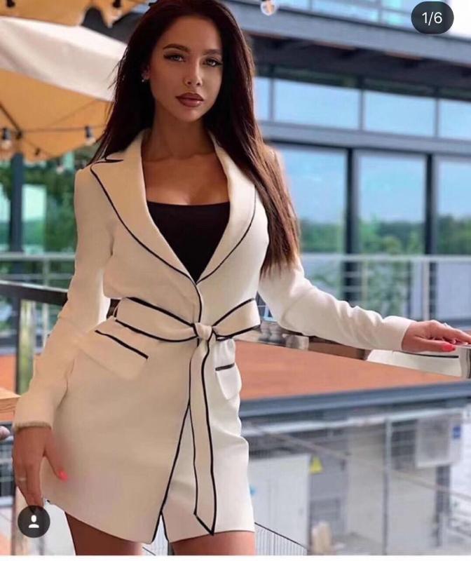

2020 New Women' Suit V-neck Contrast Color Design Slim Temperament Lace Single Suit Women, Black
