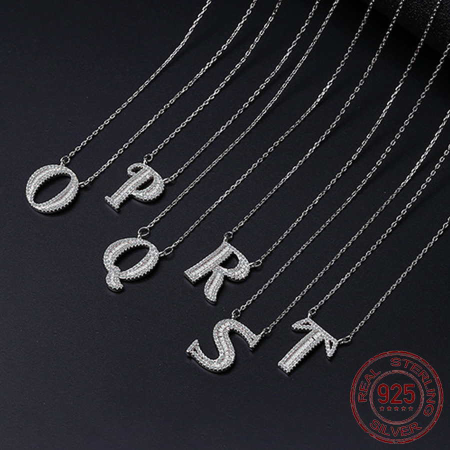 

New Trendy 26 English Letter O-Z Shine Lab Diamond Ladies Pendant Necklace 100% 925 Sterling Silver Jewelry Gift Women Short Chains