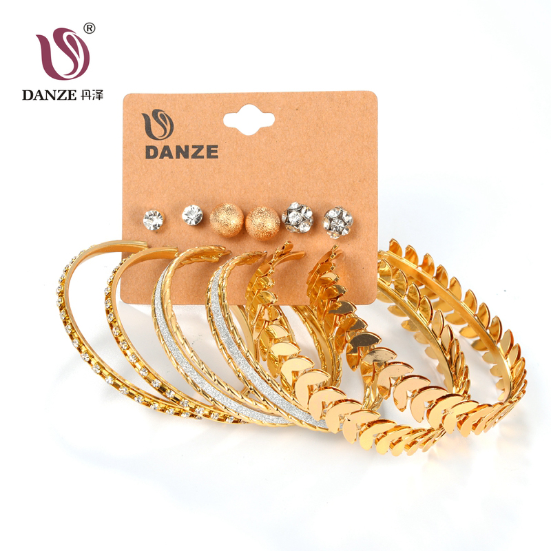 

DANZE 6 Pair/lot Fashion Silver Gold Color Big Circle Earrings Set for Women Girls Large Steel Balls Leaf Jewelry