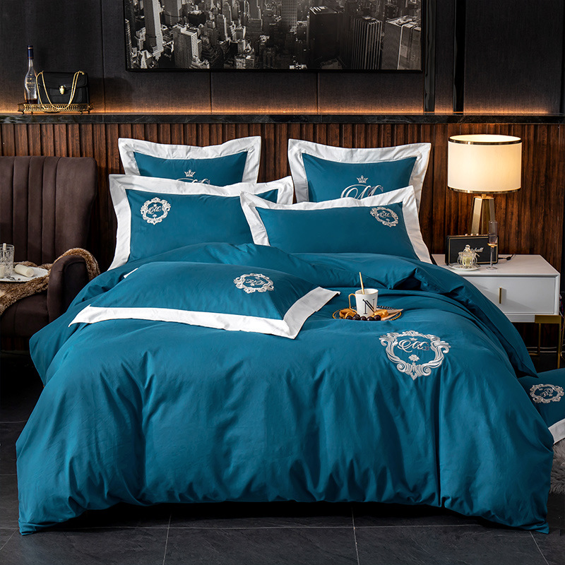 

claroom Blue embroidery bedding set 100% cotton bed linens duvet cover set bed sheets and pillowcase DS88*, 10