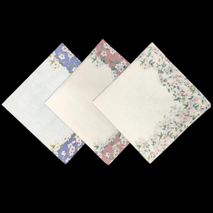 43 *43CM Cotton 60s Printed Ladies Handkerchief Small Square Towel Men Towel Fresh Peach Blossom-image-526660710