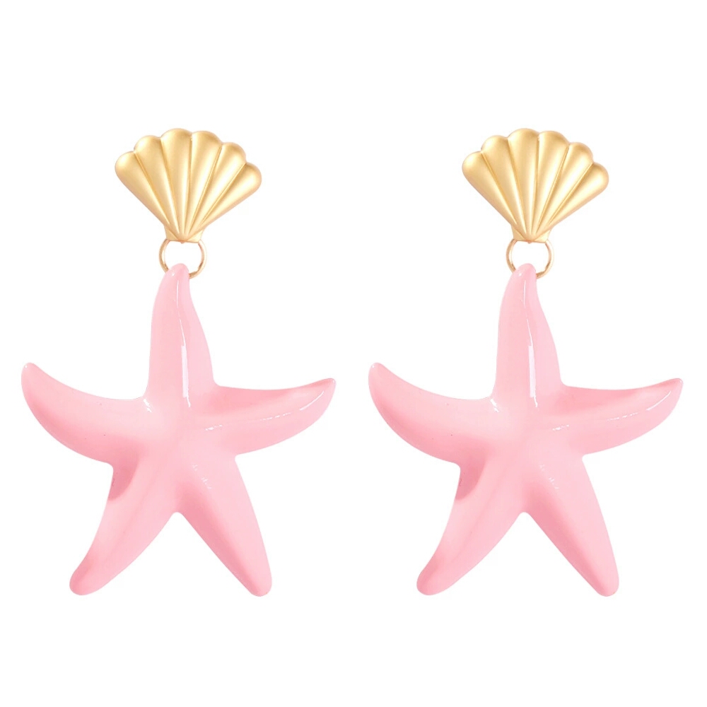

Wholesale- starfish dangle earrings for women bohemian sea star chandelier earring holiday style ear jewelry gifts 4 colors pink red blue