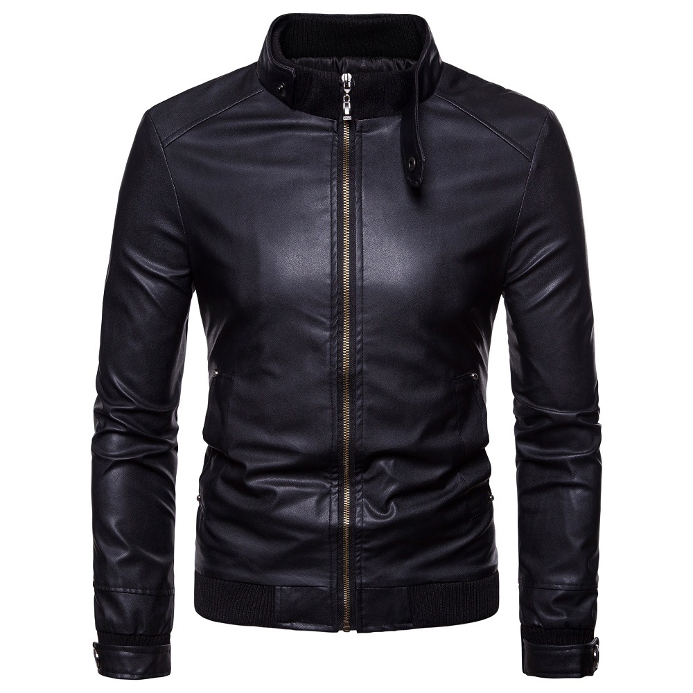 

Cross-border specifically for the new Korean version of Slim leather men's leather motorcycle jacket male British fashion leather jacket, Black