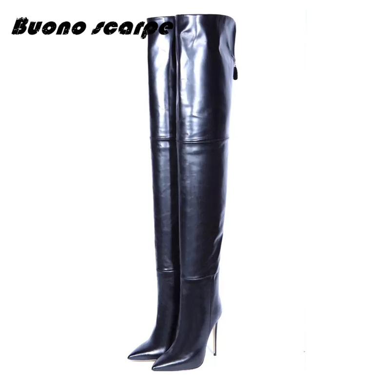 

2019 New Leather Women Thigh High Crotch Boots Pointed Toe Sexy Ladies High Heel Runway Trendy Shoe Woman Over The Knee Boots T200425, Black