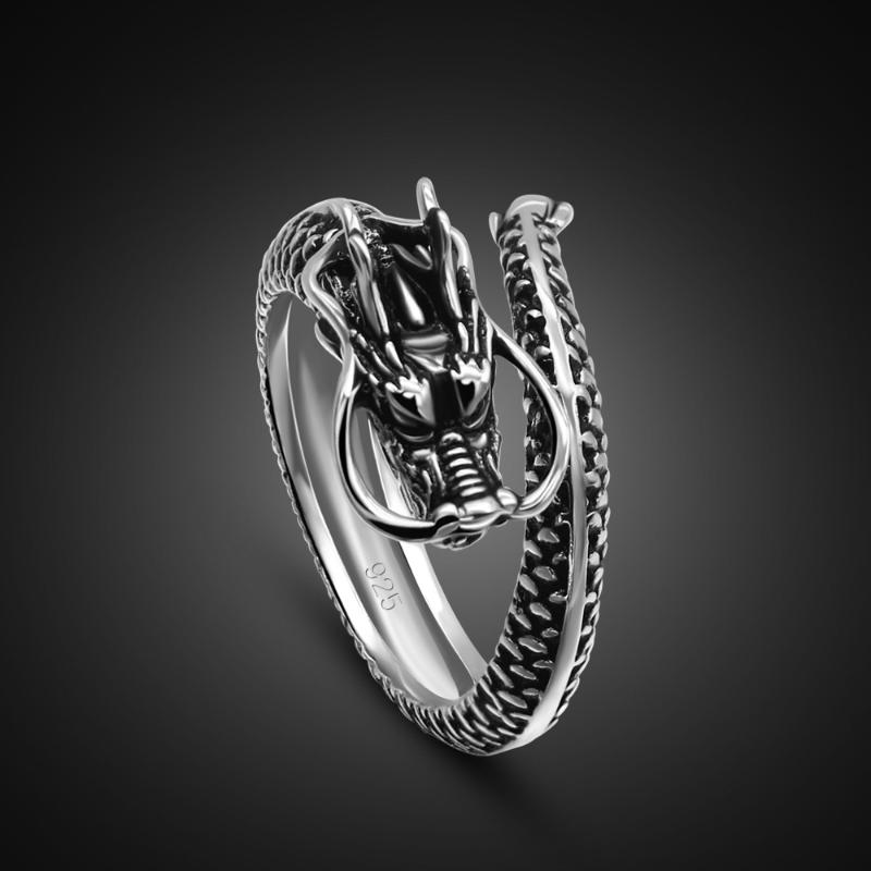 

Cluster Rings Fashion Vintage Exaggerated Dragon Ring Woman & Man 100% 925 Sterling Silver Personality Punk Wind Thai Tilver Jewelry Gift