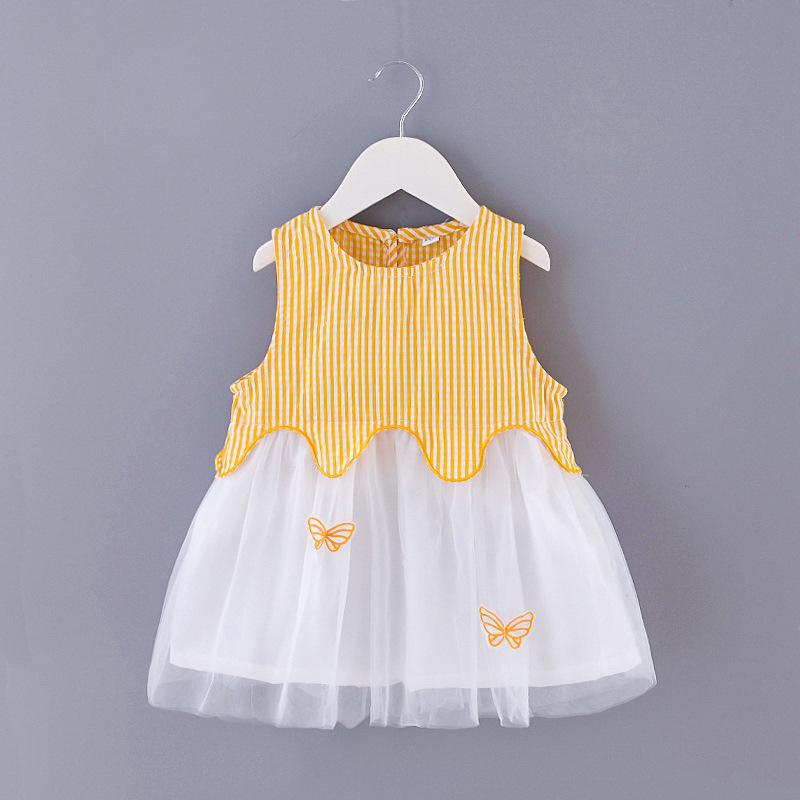 

2020 Baby Girl Clothing Summer Princess Dress Tutu Dressed Casual Children's Clothing Cute Butterfly Embroidery Party Holiday, Gy