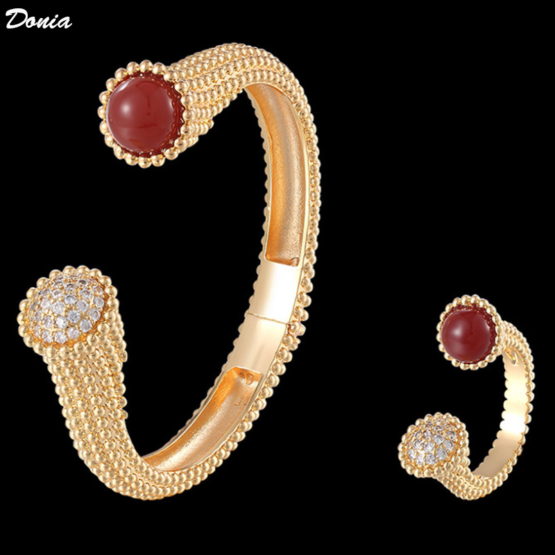 

Donia jewelry luxury bangle European and American fashion exaggerated classic U-shaped inlaid zirconia bracelet ring set women's designer gift, Black