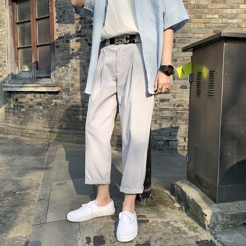 

2020 Summer New Youth Popular Men's Loose Solid Color Thin Trousers Fashion Casual Wild Cropped Pants Black / Grey -3XL