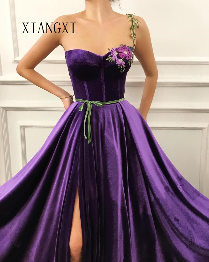 

Velvet Grape Evening Dress 2019 Sweetheart A-Line Split Sexy Long Evening Dresses Formal Gowns Prom Dresses Vestido De Festa, Pink
