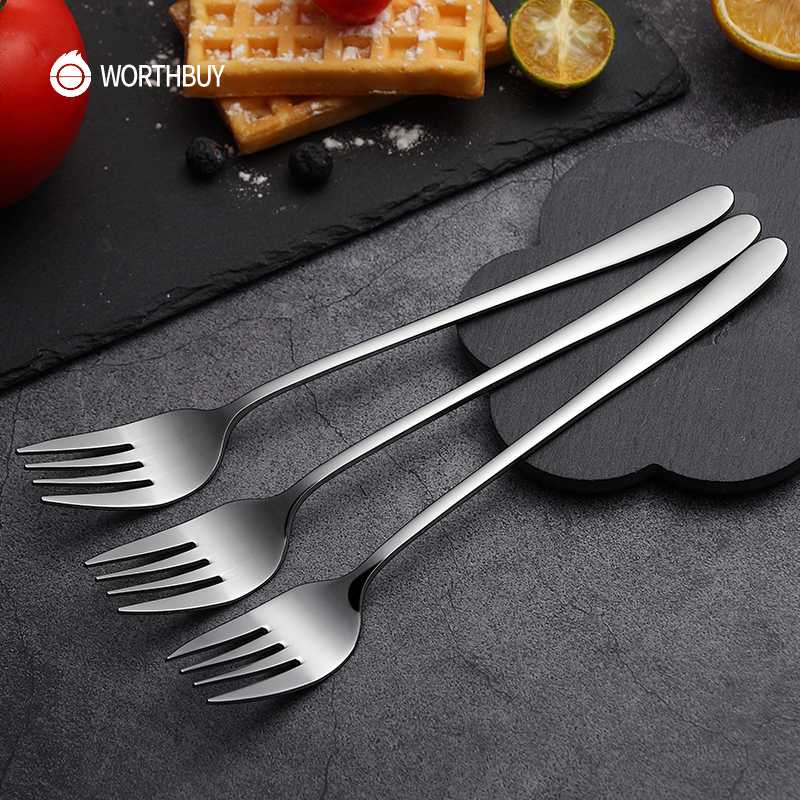 

WORTHBUY 2 Pcs/Set Dinner Fork Stainless Steel Fruit Fork For Restaurant Fruit Picks Long Handle Dessert Cake Set