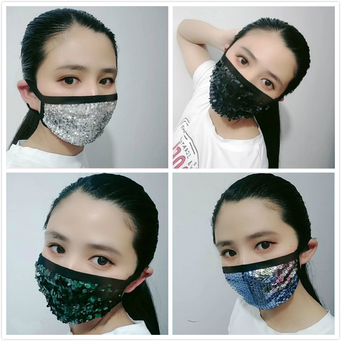 

Cotton Face Mask Sequins Mouth Cover Mask Fashion Bling Bling Protective PM2.5 Dustproof Washable Reuse Face Masks Elastic Earloop Mask