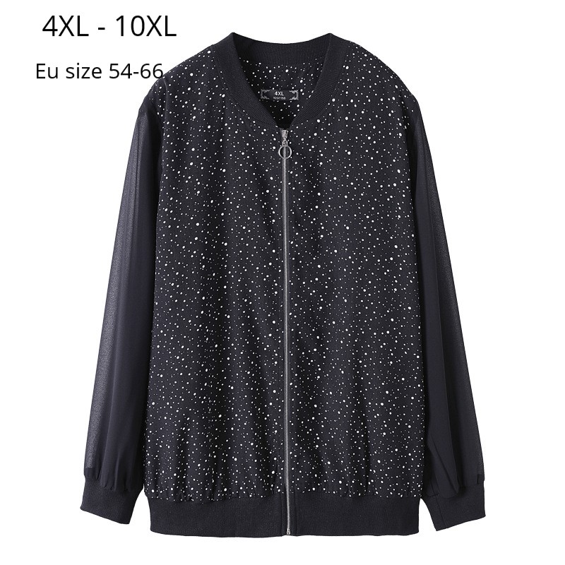 

Plus Size 10XL 8XL 6XL 4XL Women Spring Summer Black Jackets Femme O-neck Long Sleeve Black Coats 2020 New Dot Jackets For Mujer