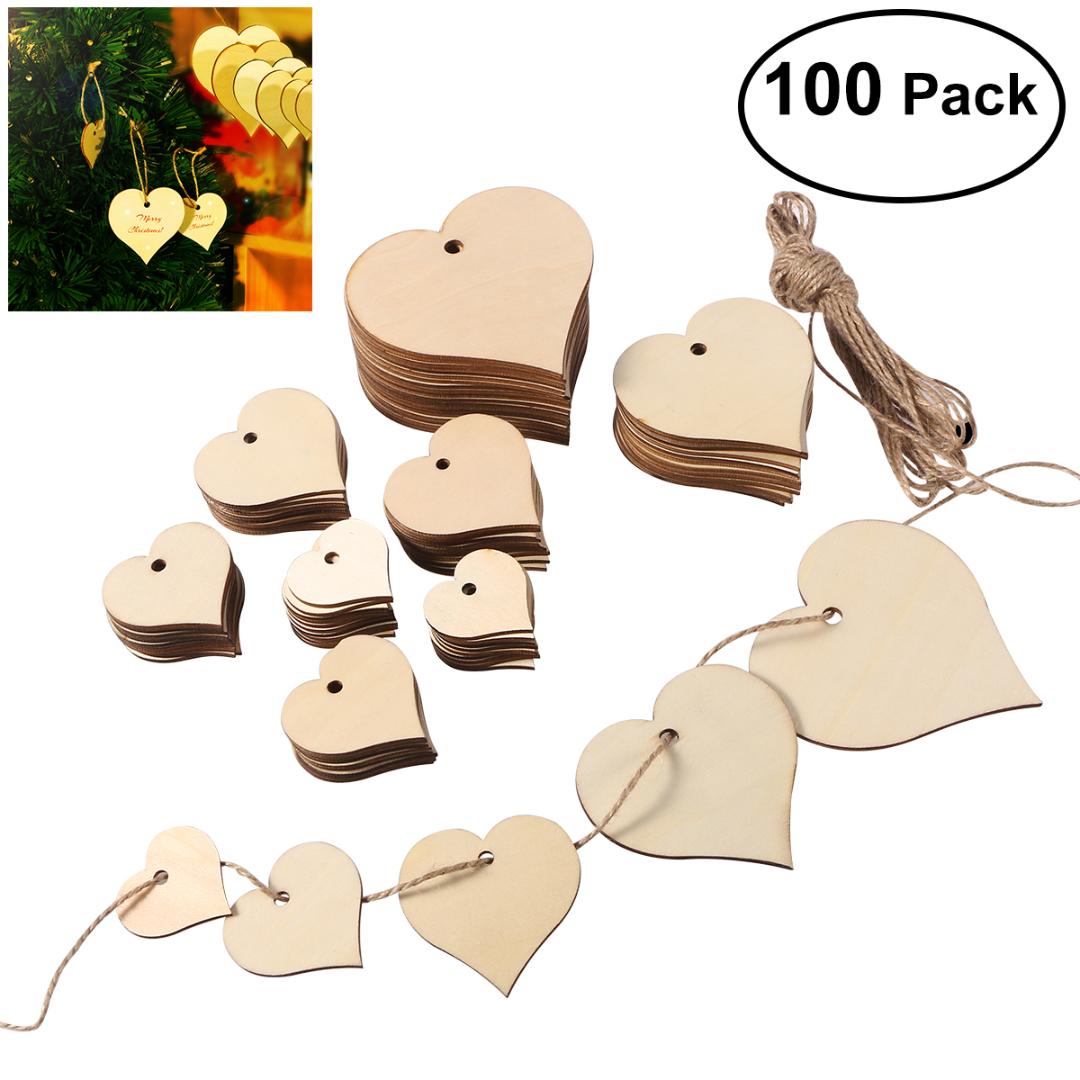 

100pcs Heart Shaped Wood Slices With 10M Natural Twine Pieces Wedding Christmas DIY Arts Crafts Card Making Craft Accessories