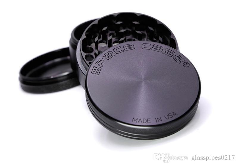 

wholesale SpaceCase Herb Grinder High Quality Aluminum Alloy Space Case Tobacco Grinder Black silver 63MM Burnisher grinder vs sharp stone